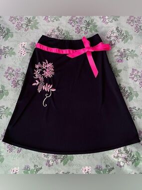Michele Y2K Vintage Fairy Style Black Floral Embroidered Ribbon Skirt 🎀🖤🌸